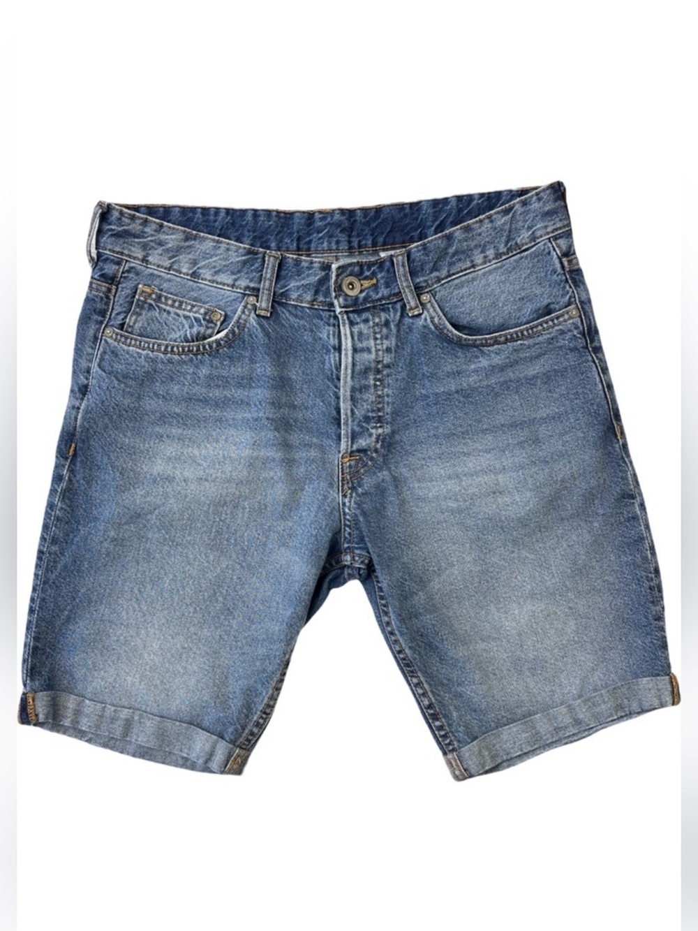 ✅ H&M Man’s low waist jeans shorts size 32 100% cotton rolled up hem inseam 9.5”